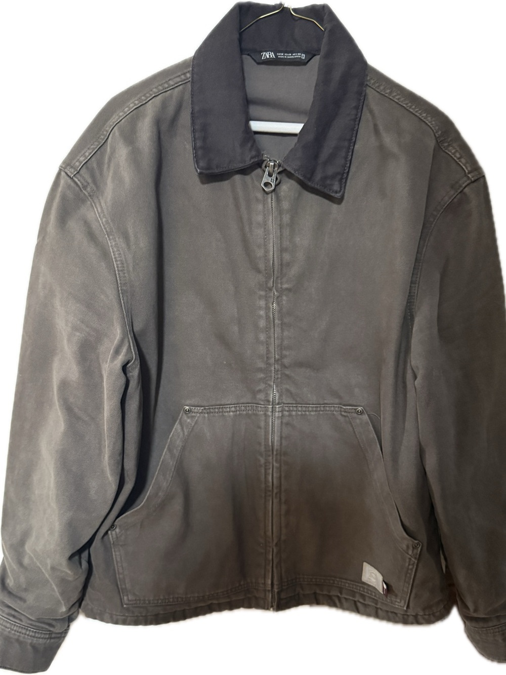 Zara Men's Gray Canvas Zip-Up Jacket